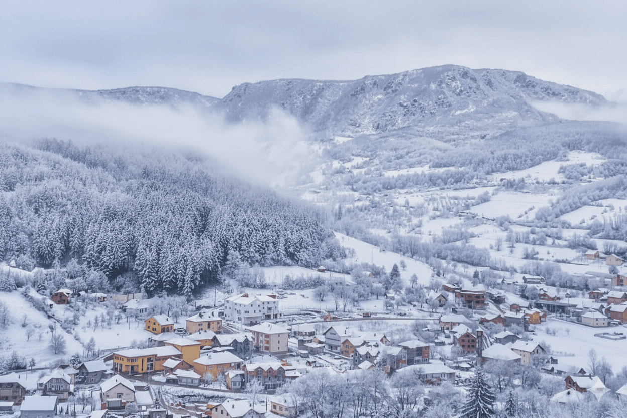 Panoramski pogled na Petnjicu i okolne planine, Crna Gora